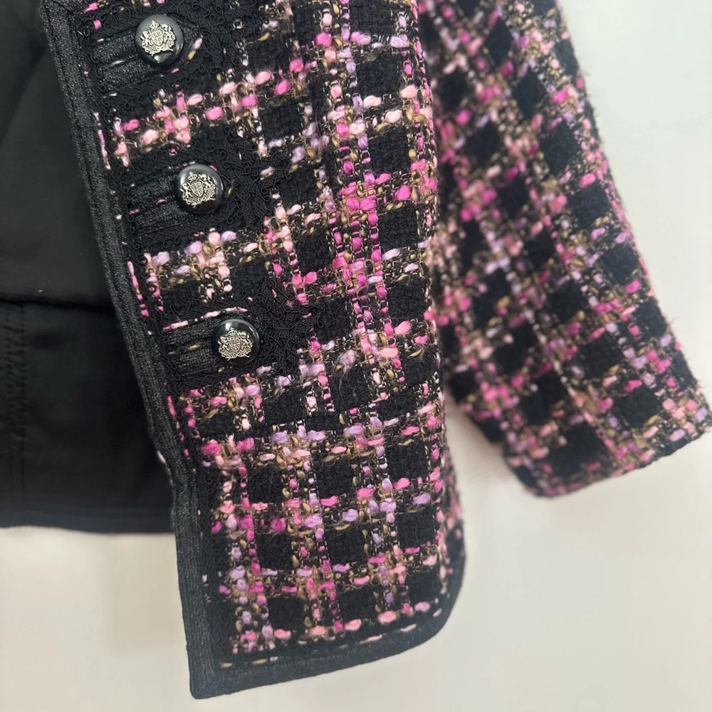 Forever 21 Black and Pink Tweed Open-Front Blazer - Picture 4 of 7